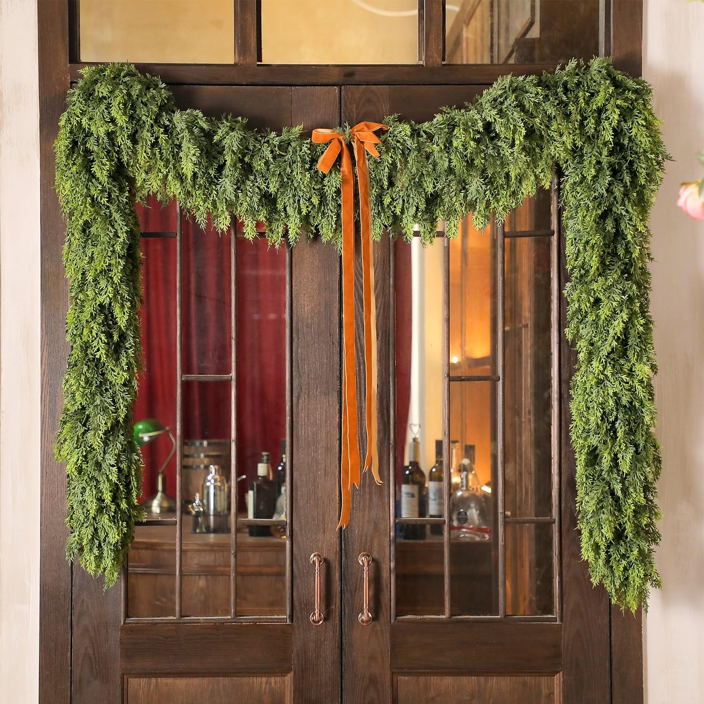 Waydress 1 Pcs 6ft Christmas Cedar Garland Artificial Green Cedar Garland Faux Cedar Pine Needles Garland for Home Fireplace Indoor Outdoor Holiday Party Decoration