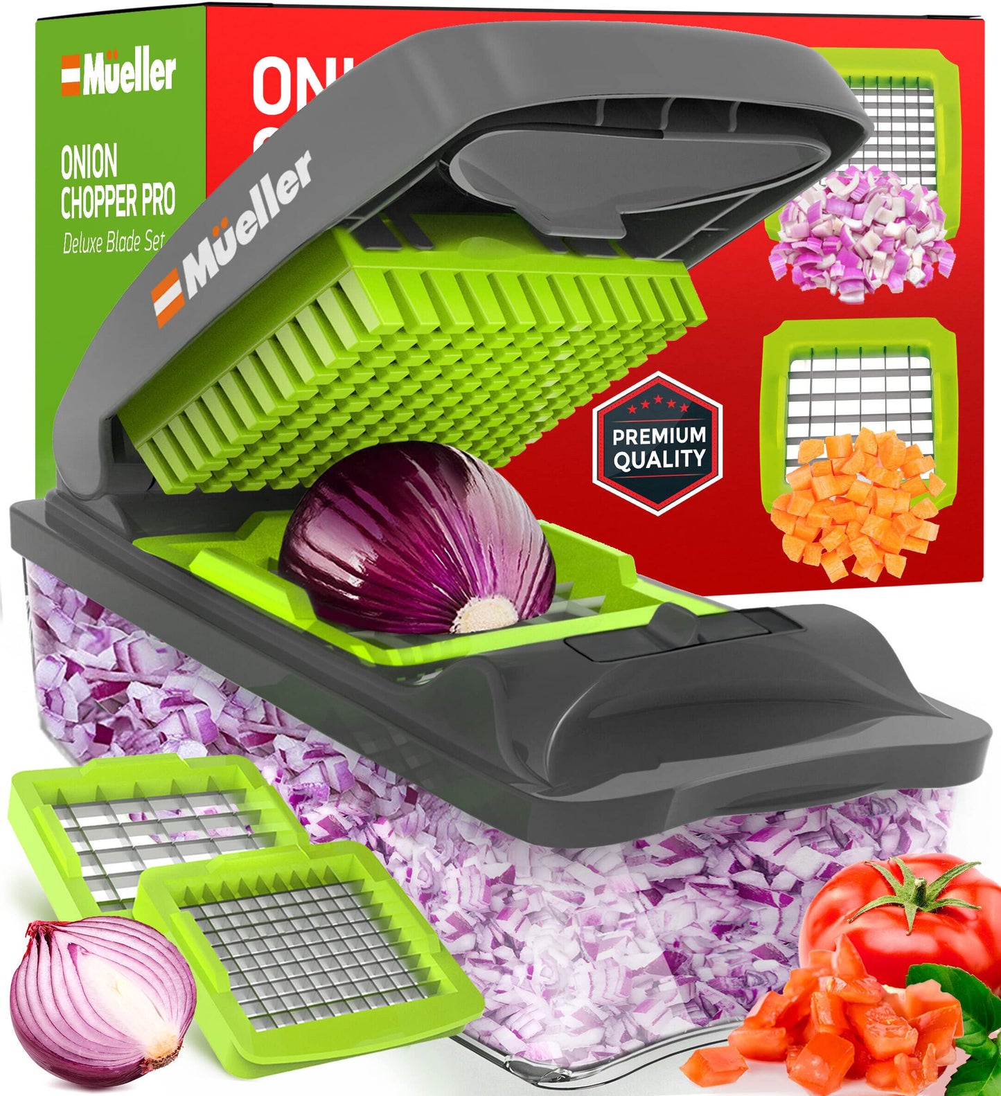 Mueller Pro Series Vegetable Chopper, 30% Heavier Duty Vegetable Slicer, Onion Chopper with Container - Strong Food Chopper, Slicer Dicer Cutter, Great For Salsa, Cooking Gadgets