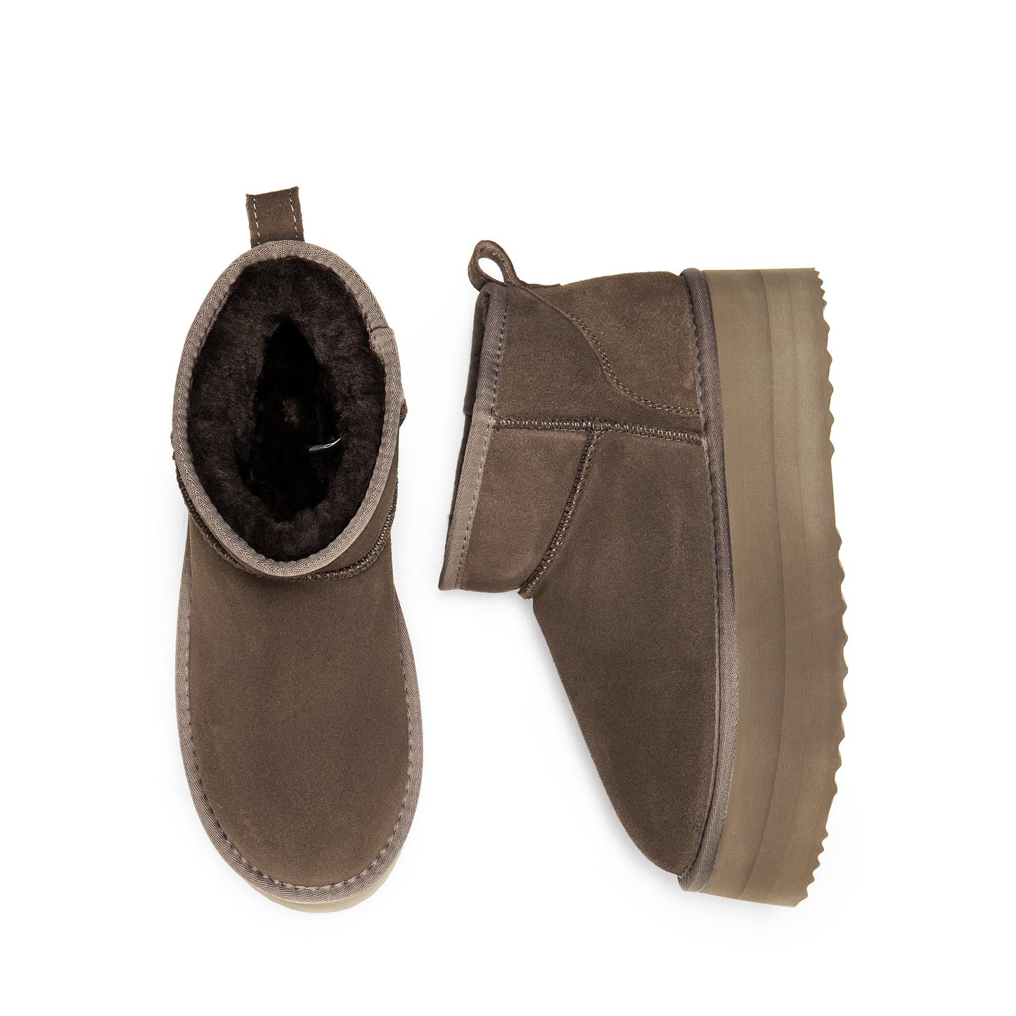 DREAM PAIRS FuzzyClassic Platform Mini Boots for Women Suede Genuine Leather, Classic Winter Ankle Snow Boots with Memory Foam Insole Lightweight Anti-Slip Outsole Outdoor,Size 5,Taupe,SDSB2427W