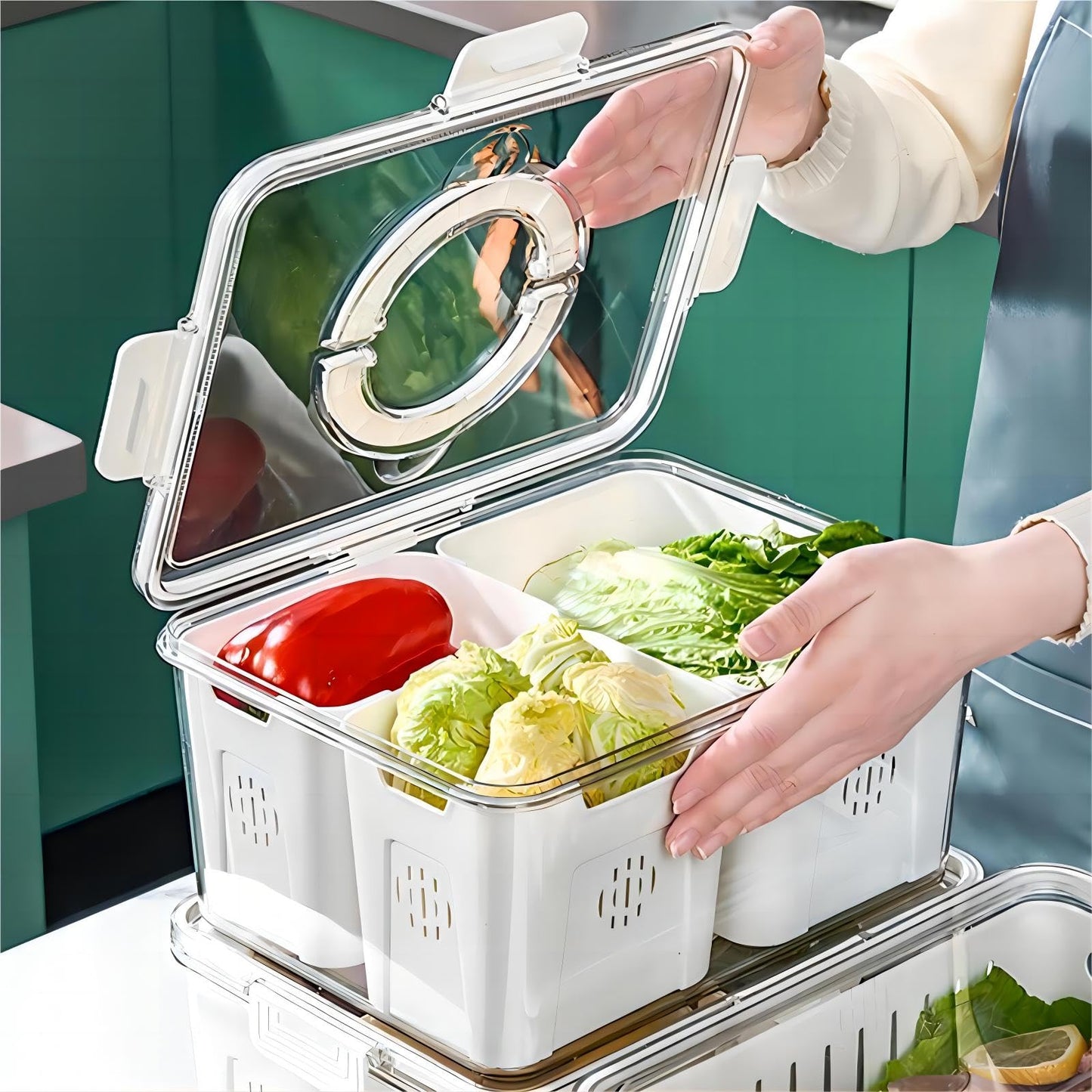 MEIHAOME Fruit Storage Containers for Fridge,Refrigerator Organizer Bins with Lids,3 Removable Containers for Food,Fridge Organizers and Storage,Stackable Produce Berry Veggie Stay Fresh Containers
