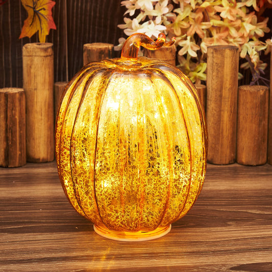 Osfvn Mercury Glass Pumpkins Decor Timer Operated 7 Inches Pumpkin Decorations Tabletop Centerpiece Fall Autumn Thanksgiving Home Decorating