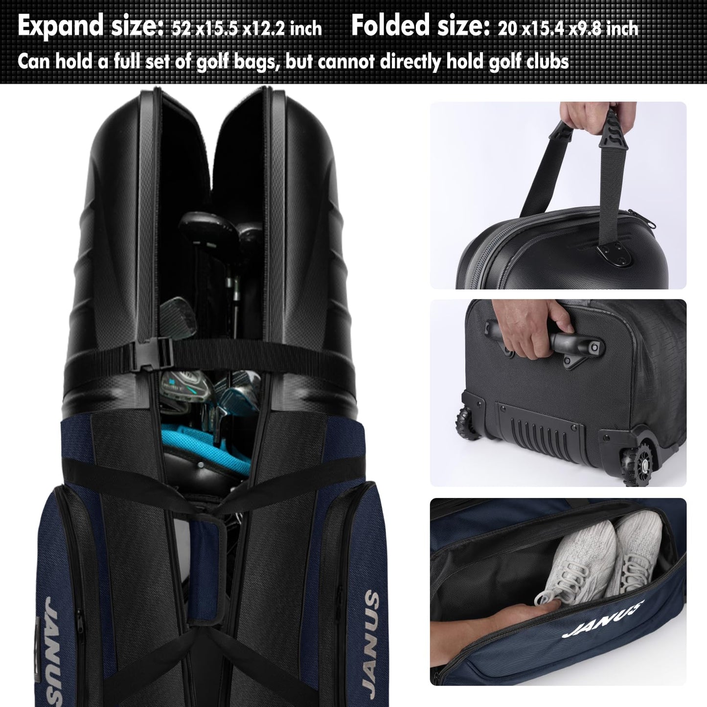 JANUS Golf Travel Bags,Golf Travel Bags for Airlines with Wheels,Head ABS Plastic case,Travel Golf Bag,Golf Bag Travel case,Hard case Golf Travel Bag