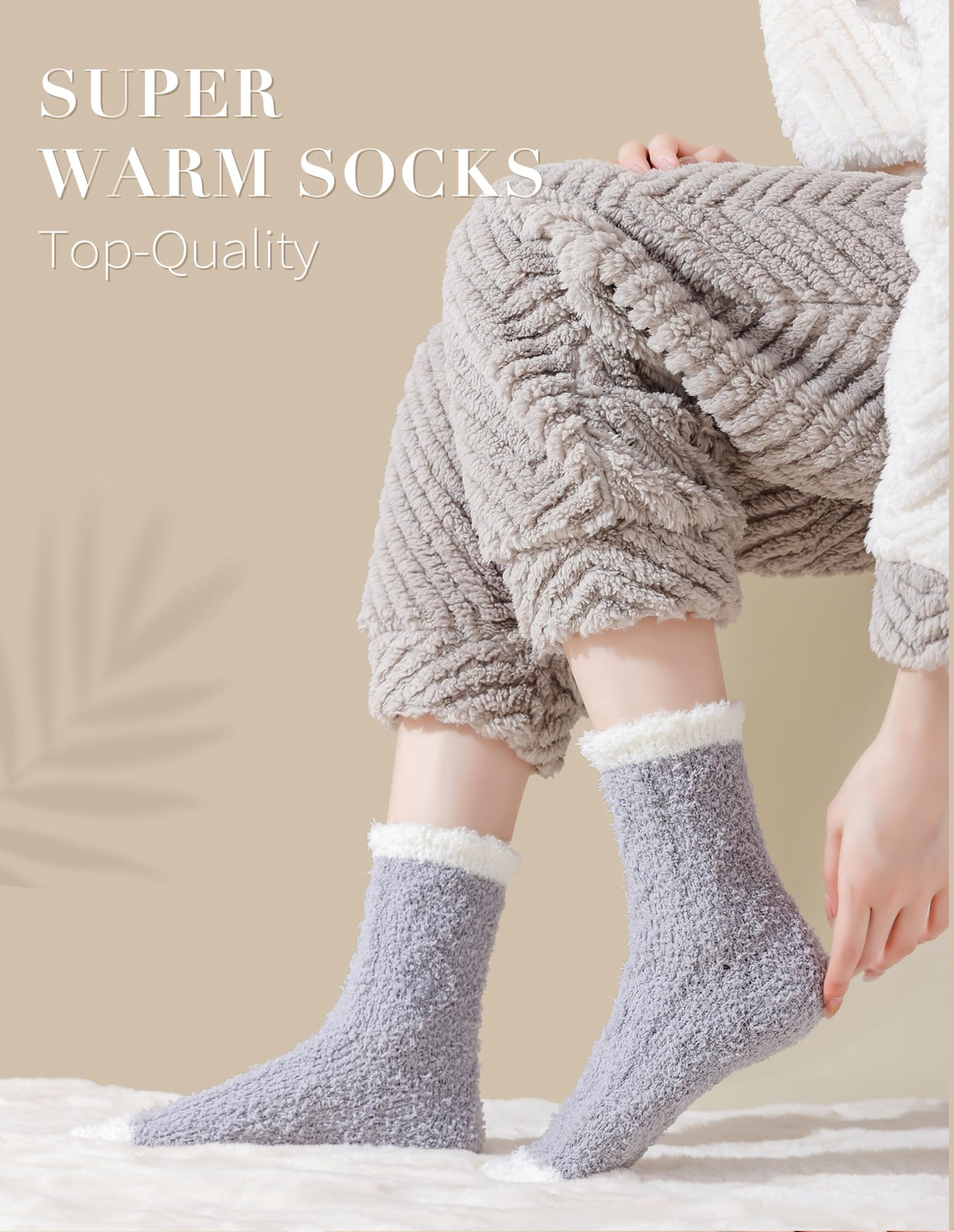 TEHOOK Fuzzy Socks for Women, Warm Soft Fluffy Socks Thick Cozy Plush Sock Winter Socks for Women 6 Pairs