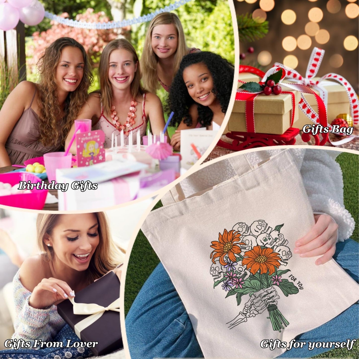 Nioobager Canvas Tote Bag for Women with Inner Pocket, Aesthetic Shoulder Book Bags Gift Totes Shopping Reusable Grocery Bags