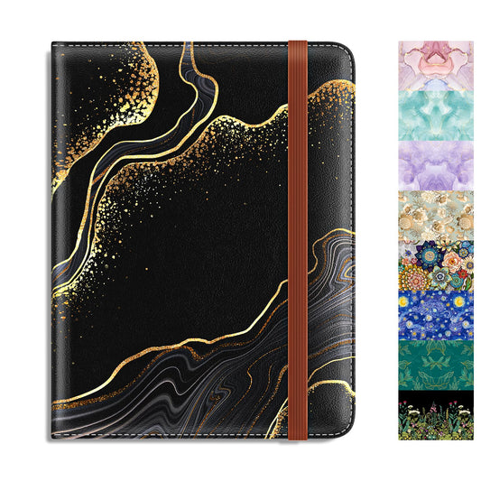 Rimilak Passport Holder, RFID Blocking Passport Cover Wallet with Clear Window, Leather Travel Air Ticket Documents Organizer Protector for Women and Men, Gold Marble