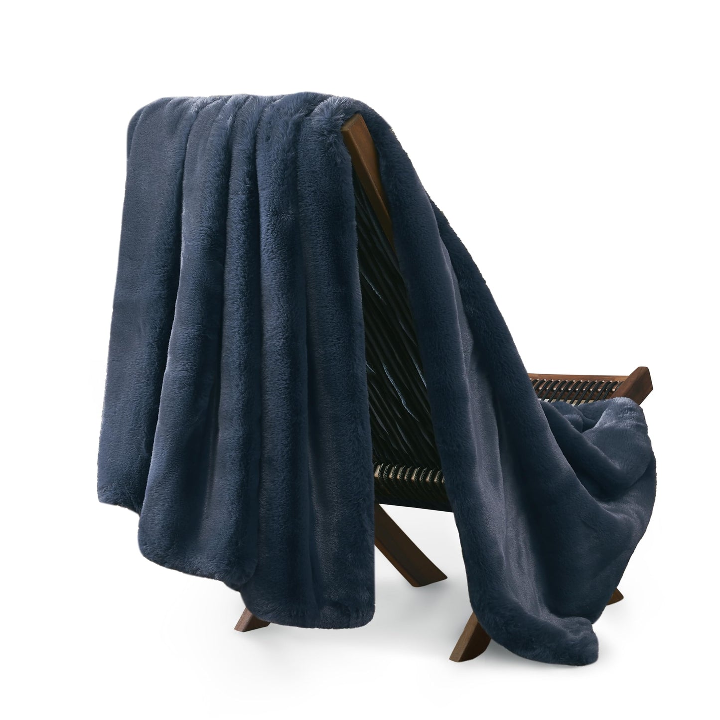 UGG 16804 Euphoria Plush Faux Fur Reversible Throw Blanket Easy Care Machine Washable Luxury Cozy Fuzzy Fluffy Luxurious Home Decor Luxurious Soft Blanket for Sofa, 70 x 50-Inch, Indigo
