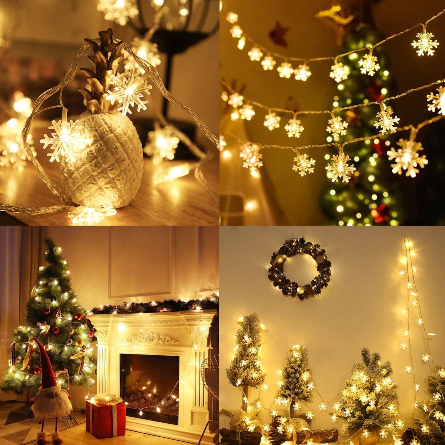 CESOF Christmas Decorations Lights, 20 Ft 40 LED Snowflake String Lights Battery Operated Fairy Lights for Bedroom Room Party Home Office Xmas Decor Indoor Outdoor Tree Decorations Warm White