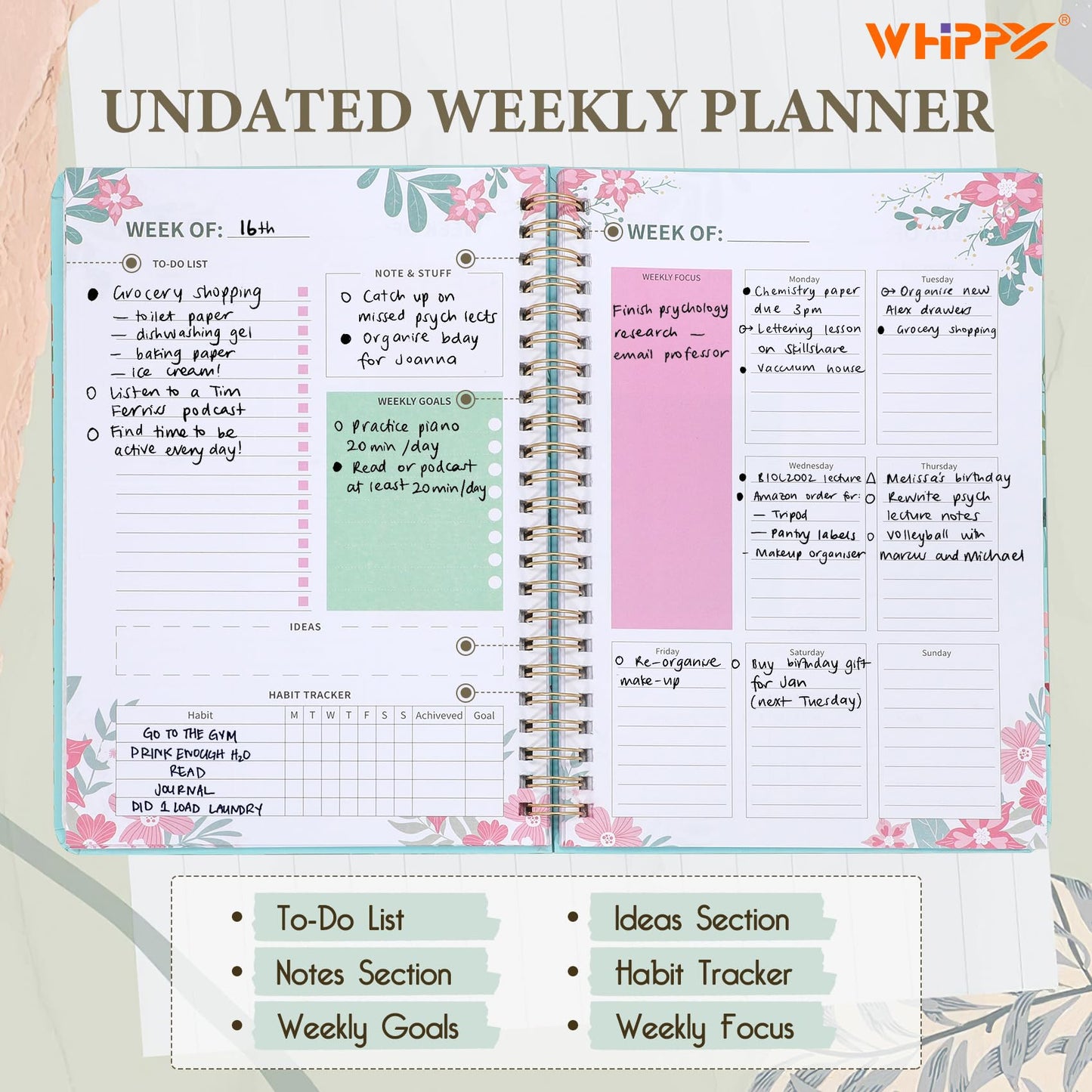 Undated Weekly Planner- Weekly Goals Notebook with To Do List and Habit Tracker, Journal Planner, Agenda 2024-2025 Daily Weekly Planner Undated Hardcover, a5, 8.6 x 6.3 inches, White