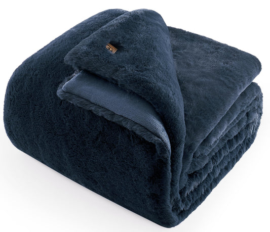 UGG 16804 Euphoria Plush Faux Fur Reversible Throw Blanket Easy Care Machine Washable Luxury Cozy Fuzzy Fluffy Luxurious Home Decor Luxurious Soft Blanket for Sofa, 70 x 50-Inch, Indigo