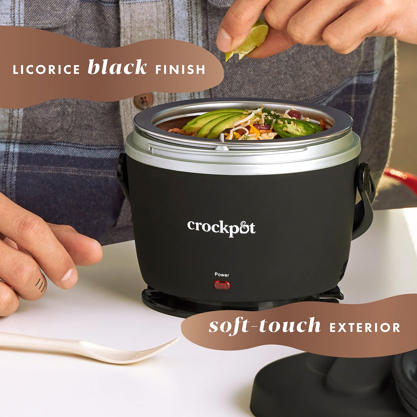 Crock-Pot Electric Lunch Box, 20-Ounce Portable Food Warmer, Black Licorice, Perfect for Travel, On-the-Go & Office Use | Stylish, Spill-Free & Dishwasher-Safe | Ideal Men & Women's Gifts