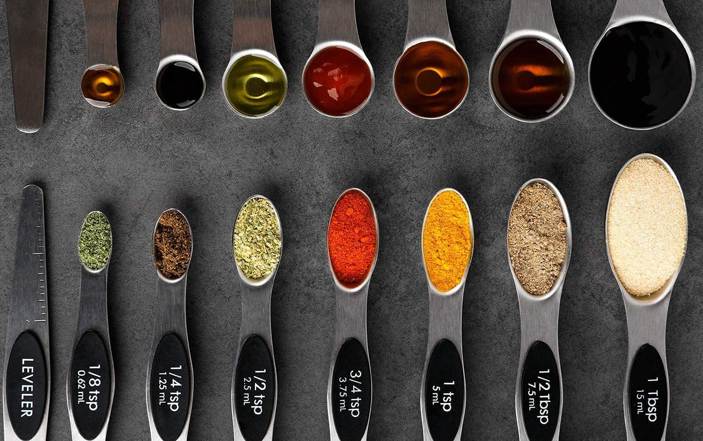 Magnetic Measuring Spoons Set of 7 Stainless Steel Dual Sided Teaspoon Tablespoon for Measuring Dry and Liquid Ingredients