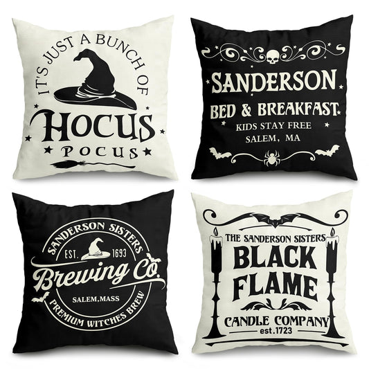 Halloween Decorations Pillow Covers 18x18 Set of 4 Halloween Decor Indoor Outdoor Hocus Pocus Farmhouse Saying Halloween Decorative Clearance Cushion Cases Party Supplies for Home Sofa Couch Bed Chair