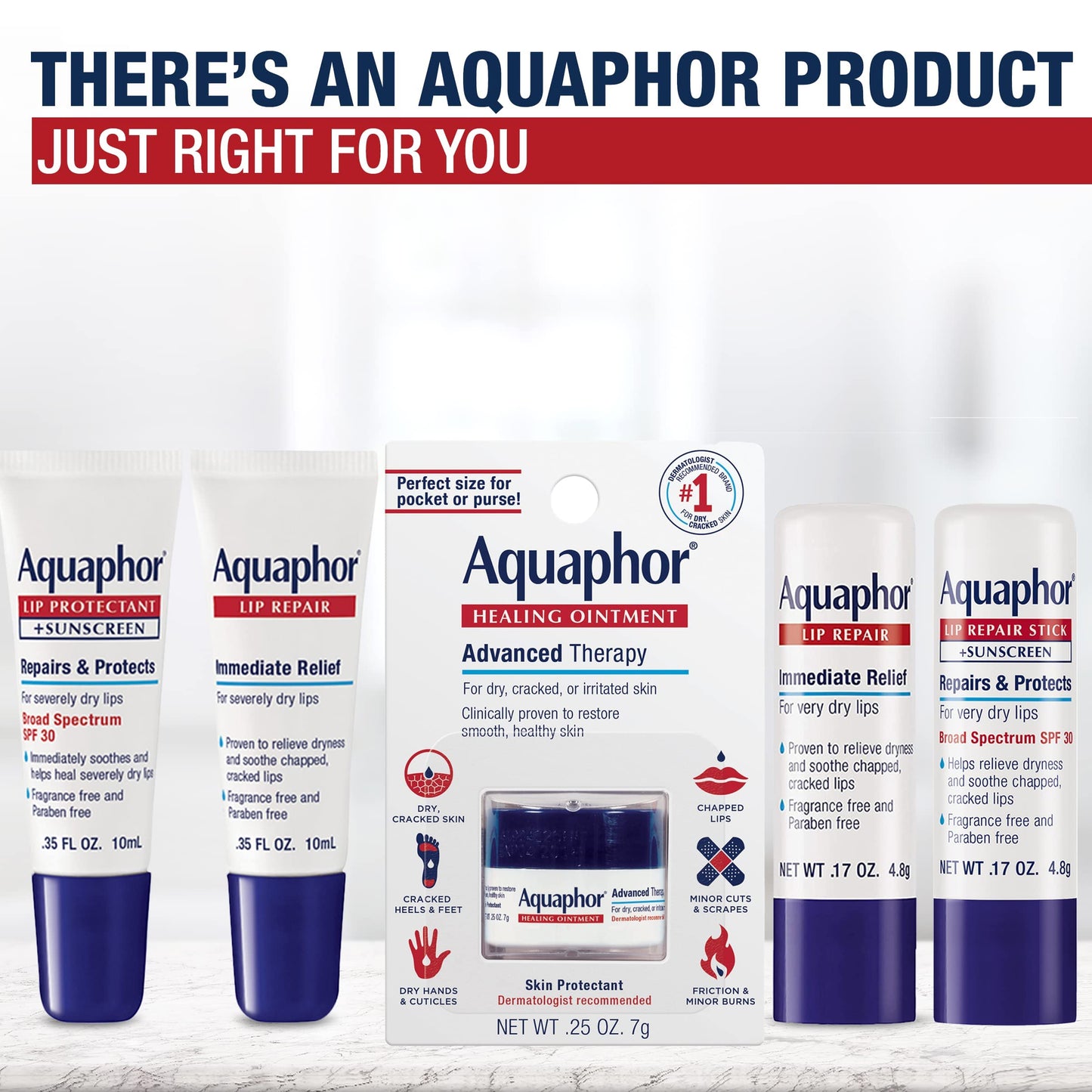 Aquaphor Lip Repair Stick, Lip Protectant, Moisturizing Lip Balm Multipack, 0.17 Oz, 2 Pack