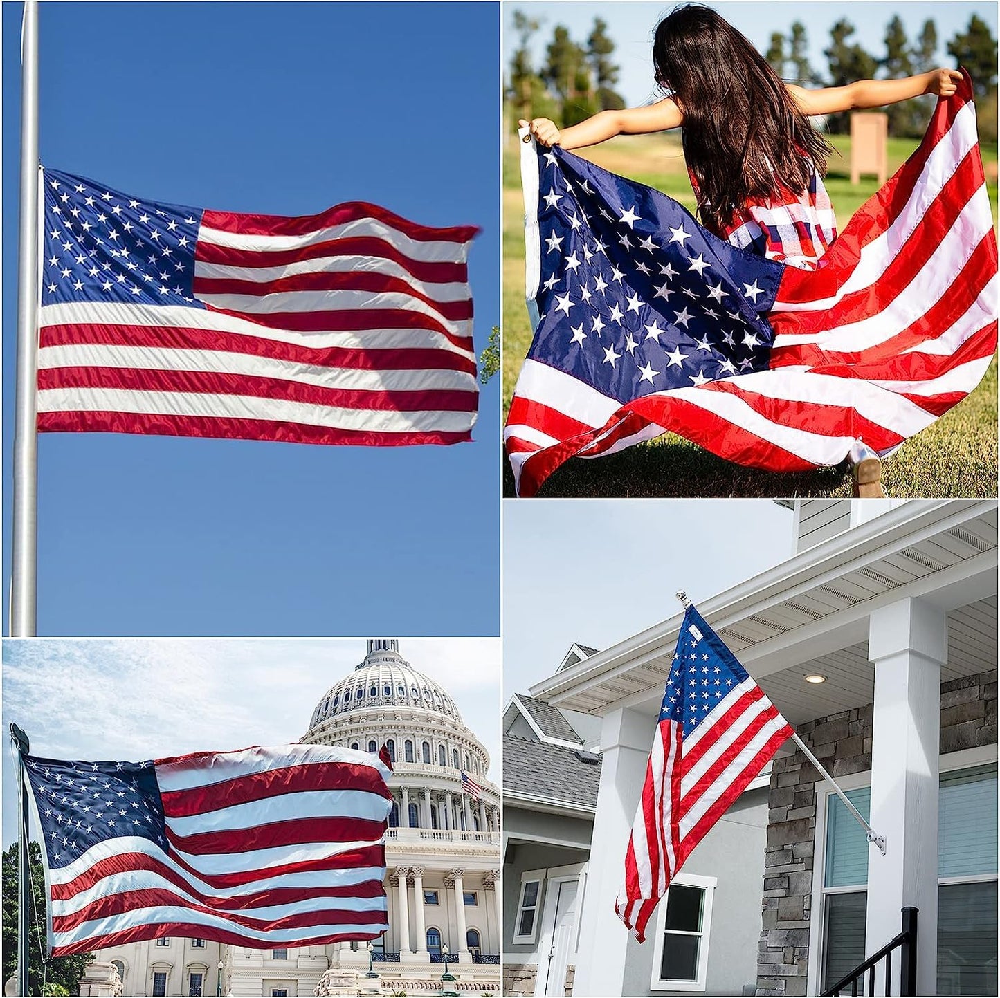 American Flags for Outside 2.5x4, Heavy Duty US Flag with Embroidered Stars, Thicken Nylon USA Flag with Sewn Stripes Brass Grommets US Flags 2.5x4 Outdoor Made for USA High Wind All Weather Flags