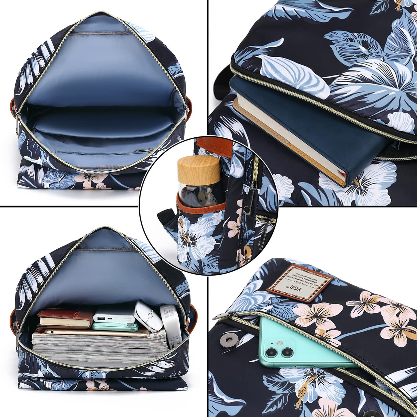 YGR Floral Laptop Backpack for Women, Female, College, Travel, Business, Outdoor Sports, Office, Work (Lotus Leaf)