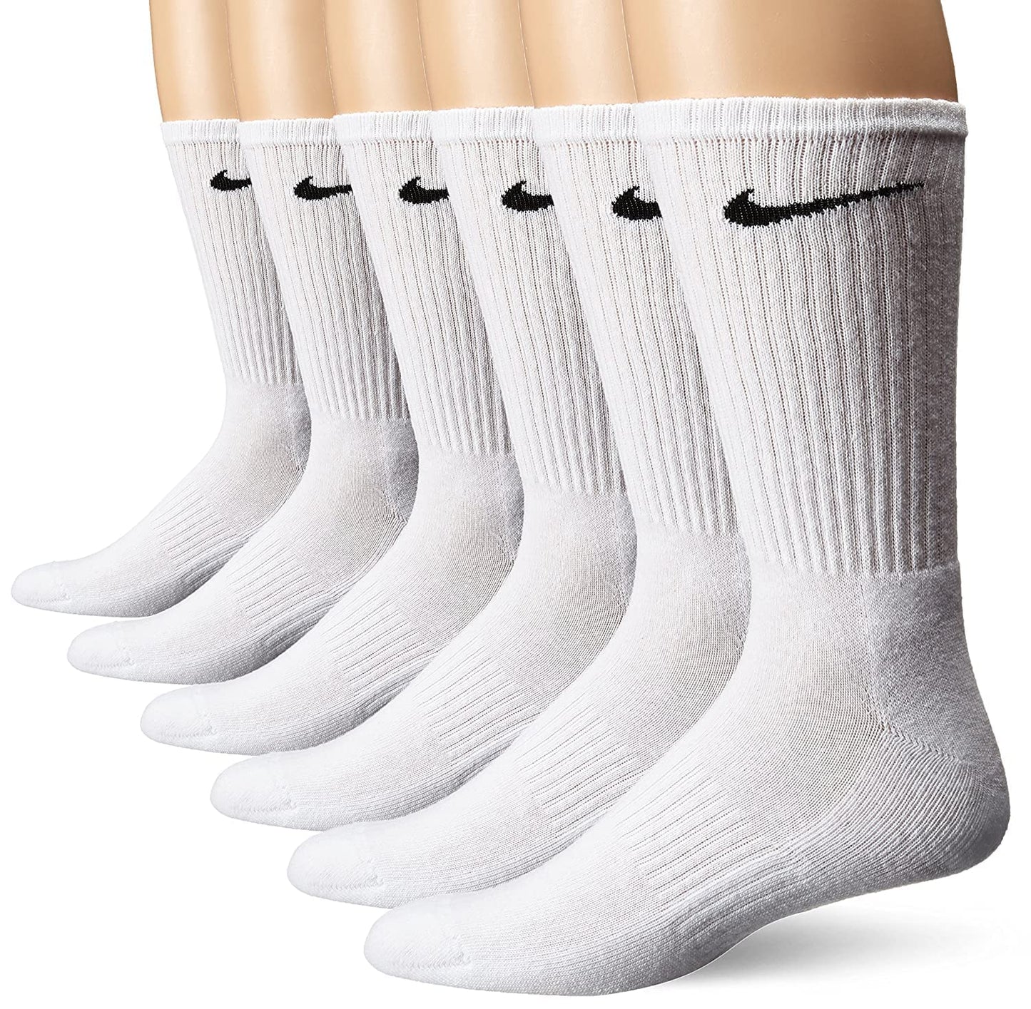 NIKE Unisex Performance Cushion Crew Socks with Band (6 Pairs), White/Black, Medium