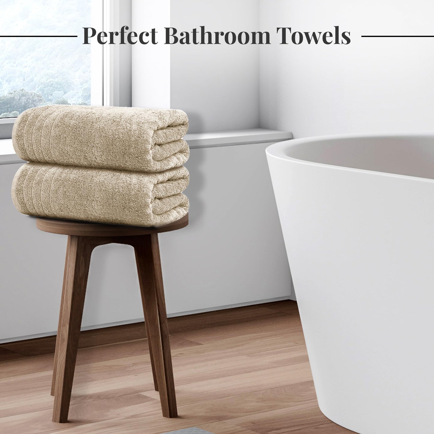 Tens Towels Large Bath Towels, 100% Cotton, 30 x 60 Inches Extra Large Bath Towels, Lighter Weight, Quicker to Dry, Super Absorbent, Perfect Bathroom Towels (Pack of 4, Beige)