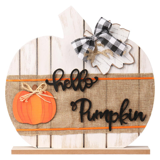 Super Holiday Fall Hello Pumpkin Sign Decorations, 11"/28CM Wooden Autumn Tabletop Decor, for Home Farmhouse Living Room Harvest Day Thanksgiving Decor.