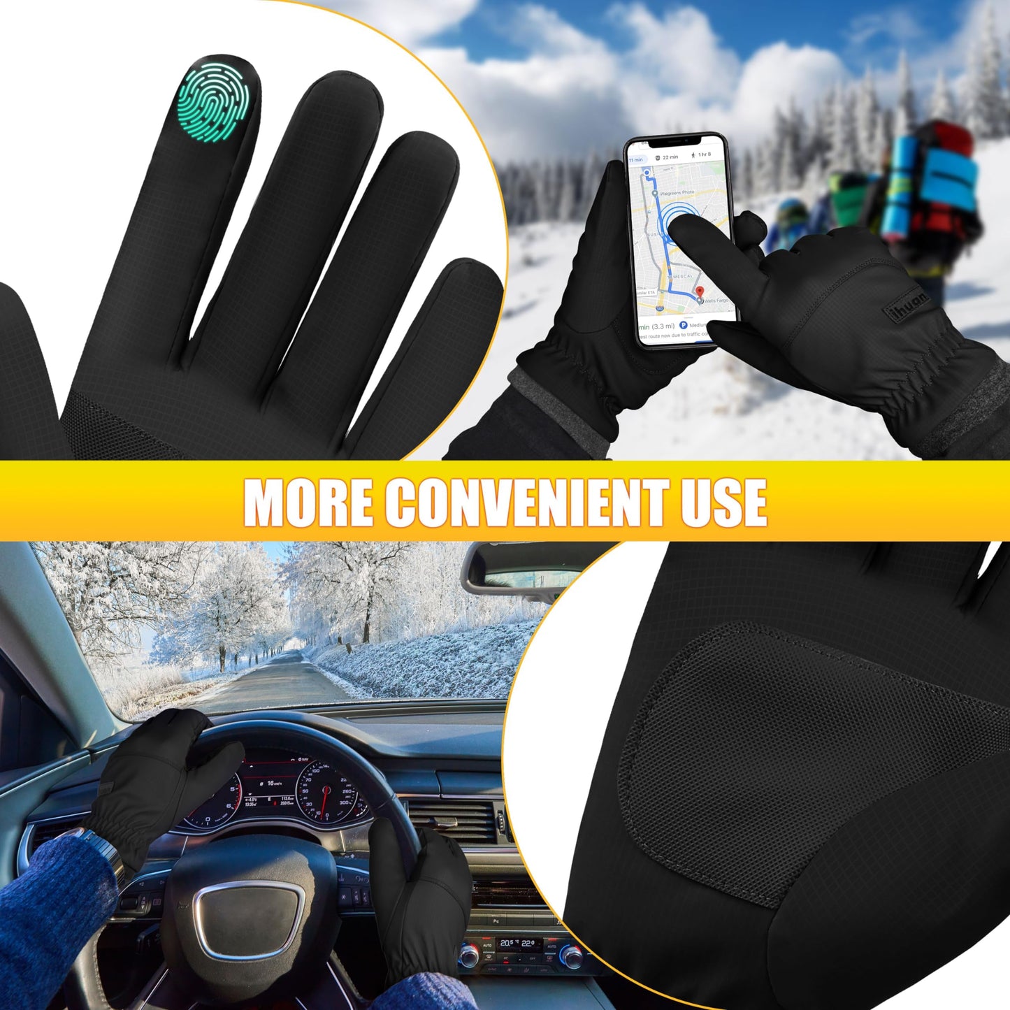ihuan Winter Waterproof Ski Gloves Men Women, Snow Cycling Gloves Cold Weather, Running As Stocking Stuffers