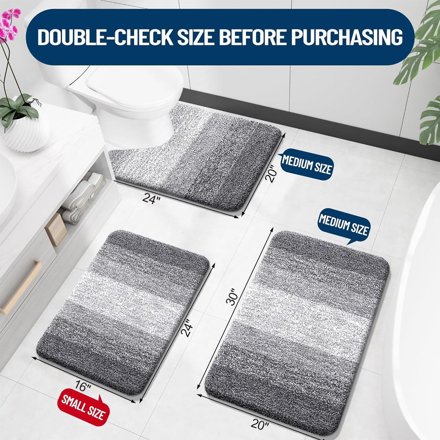 OLANLY Bathroom Rugs Mat 30x20, Extra Soft and Absorbent Microfiber Bath Rugs, Non-Slip Plush Shaggy Bath Carpet, Machine Wash Dry, Bath Mat for Bathroom Floor, Tub and Shower, Grey