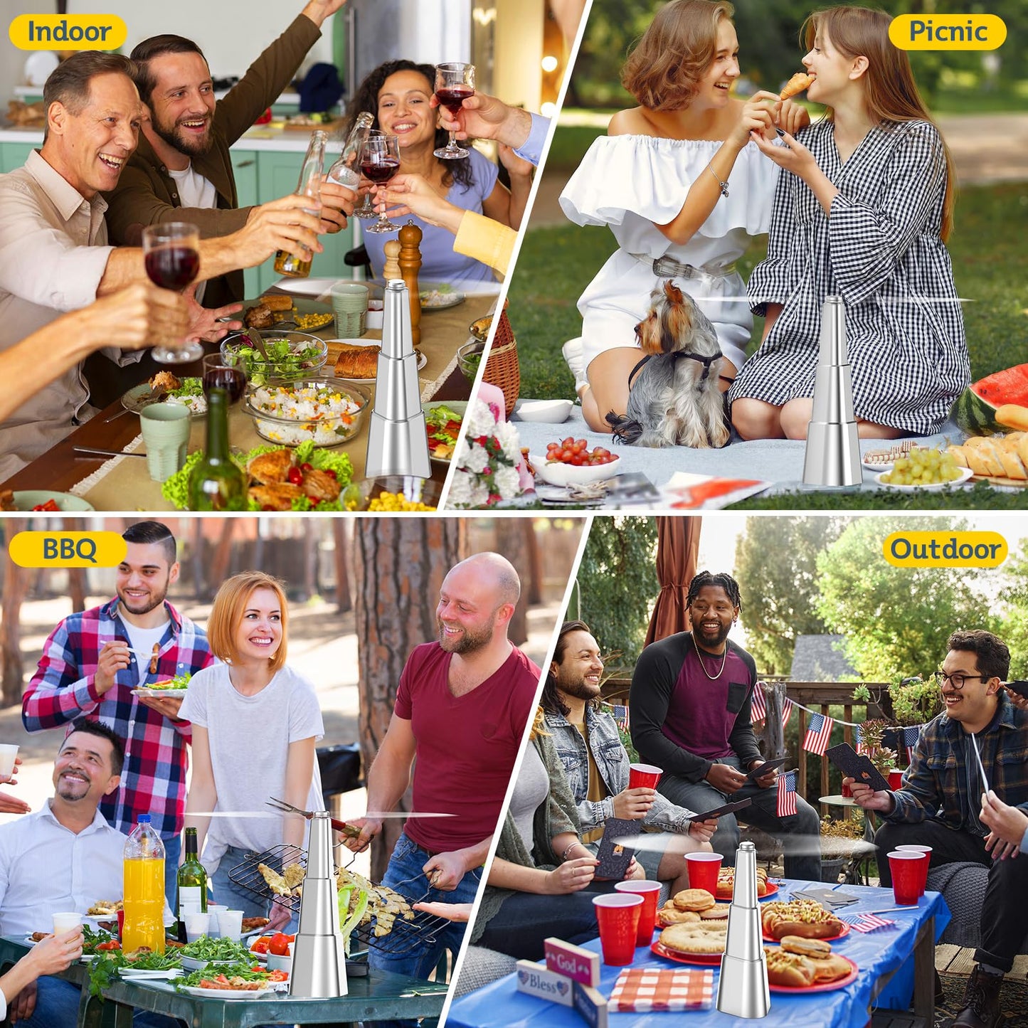 Fly Fans for Tables, Fly Fan Outdoor Indoor Keep Flies Away, Portable Table Top Fly Fan Fly Spinner with Holographic Blades, Fly Deterrent for Picnic, BBQ, Restaurant, Party, Home, 4 Pack, Silver