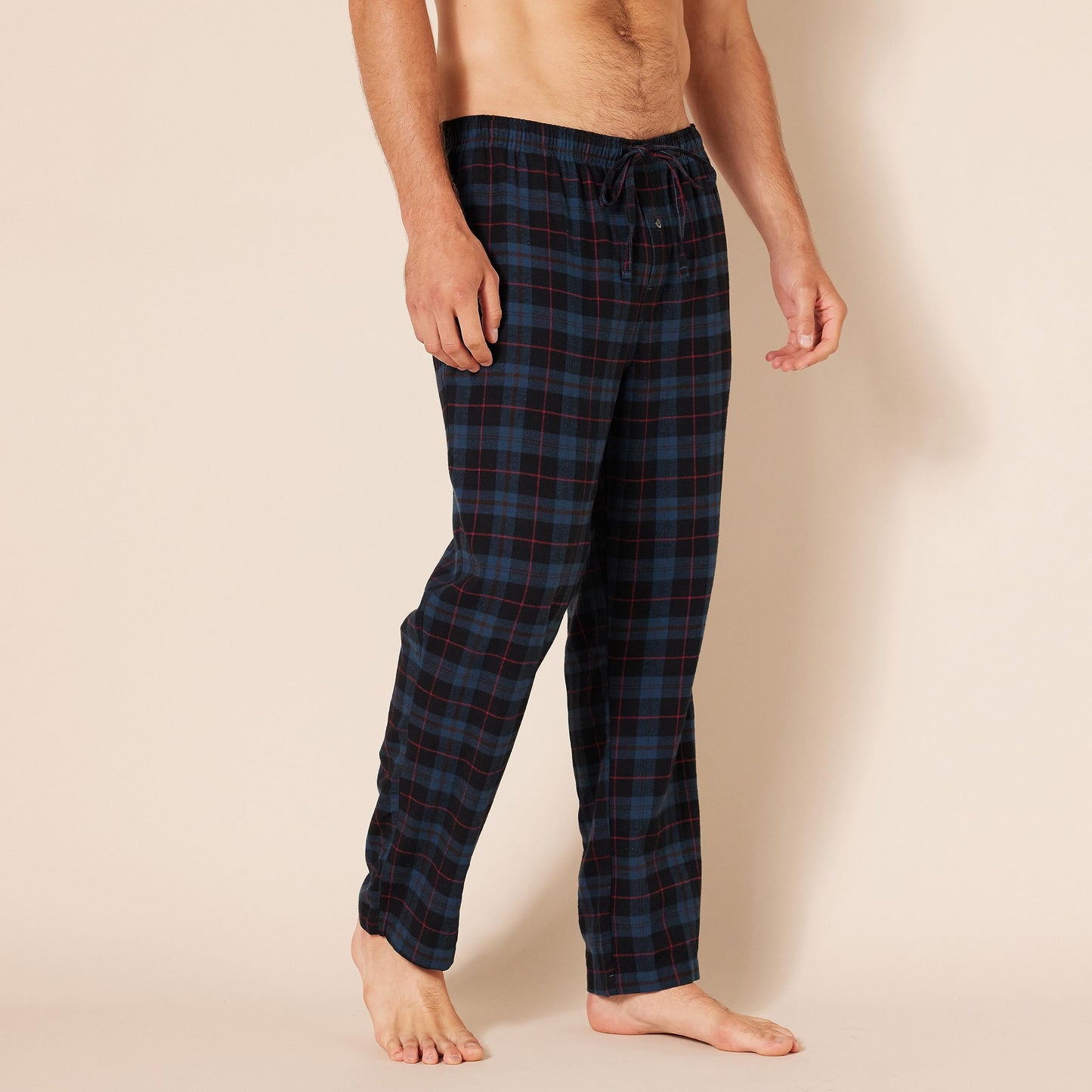 Amazon Essentials Men's Flannel Pajama Pant (Available in Big & Tall), Black Blue Plaid, Large