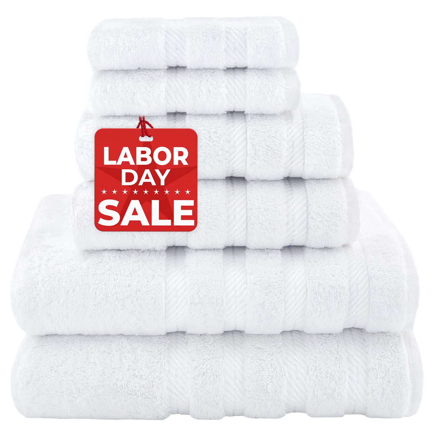 American Soft Linen Luxury 6 Piece Towel Set, 2 Bath Towels 2 Hand Towels 2 Washcloths, 100% Cotton Turkish Towels for Bathroom, White Towel Sets