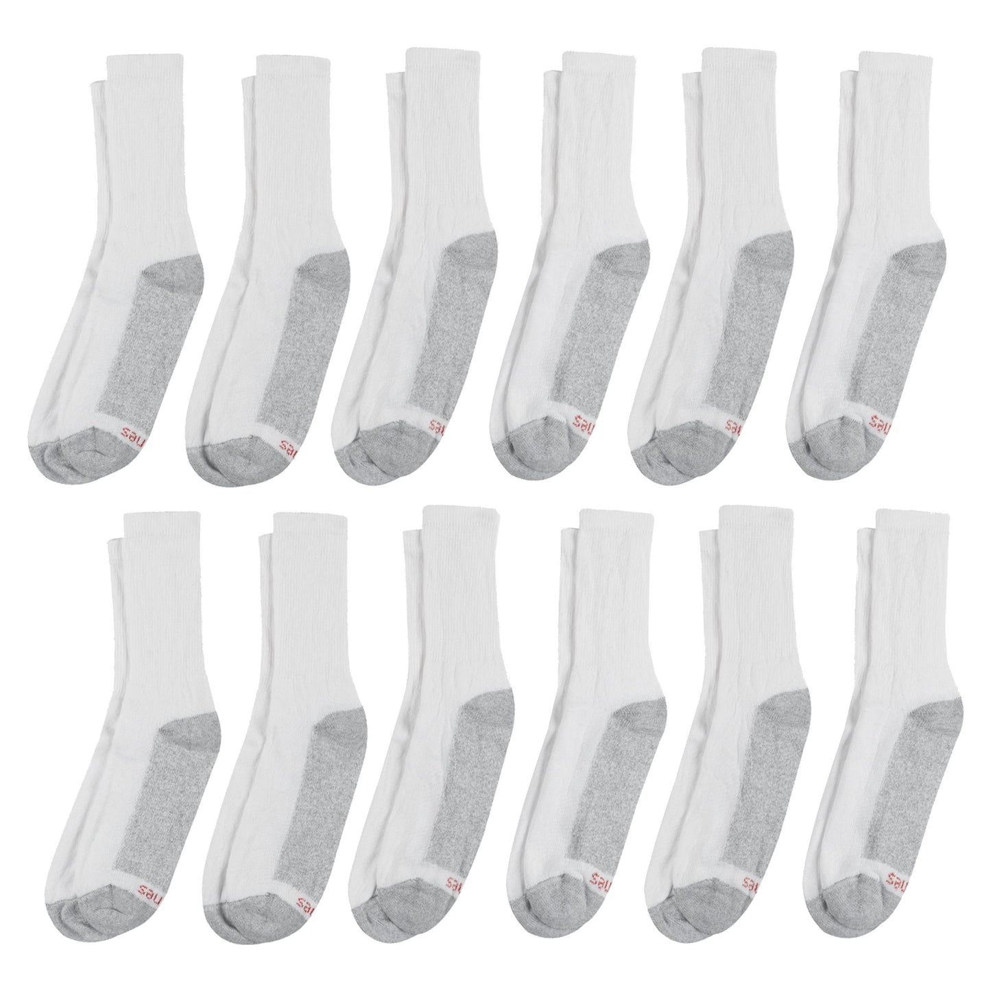 Hanes Mens Double Tough Socks, 12-pair Pack Crew Socks, White/Grey Foot Bottom, 6-12