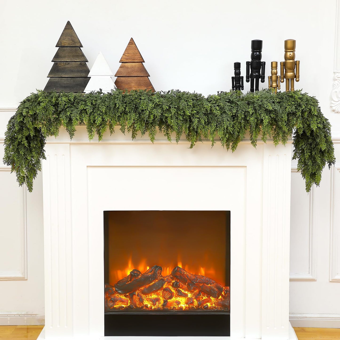 Waydress 1 Pcs 6ft Christmas Cedar Garland Artificial Green Cedar Garland Faux Cedar Pine Needles Garland for Home Fireplace Indoor Outdoor Holiday Party Decoration