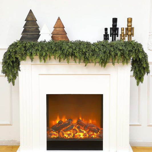 Waydress 1 Pcs 6ft Christmas Cedar Garland Artificial Green Cedar Garland Faux Cedar Pine Needles Garland for Home Fireplace Indoor Outdoor Holiday Party Decoration