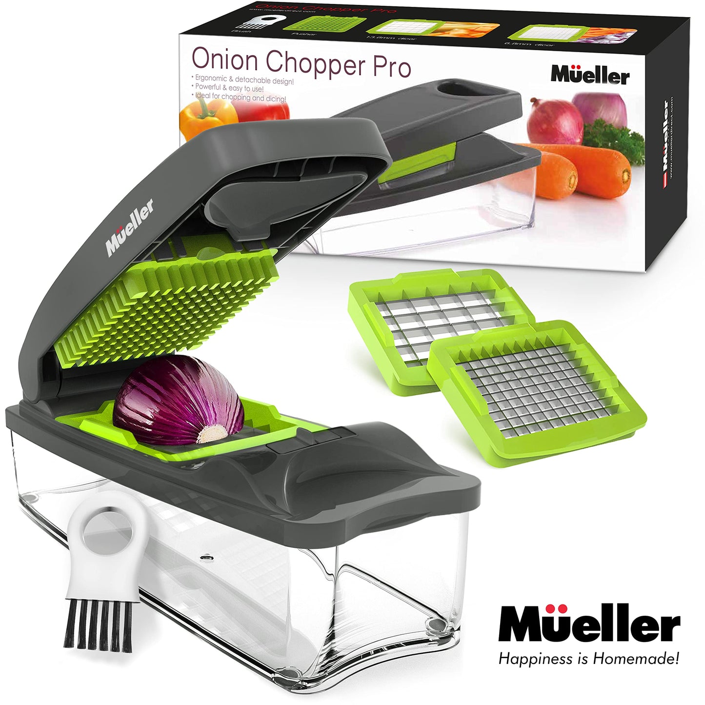 Mueller Pro Series Vegetable Chopper, 30% Heavier Duty Vegetable Slicer, Onion Chopper with Container - Strong Food Chopper, Slicer Dicer Cutter, Great For Salsa, Cooking Gadgets