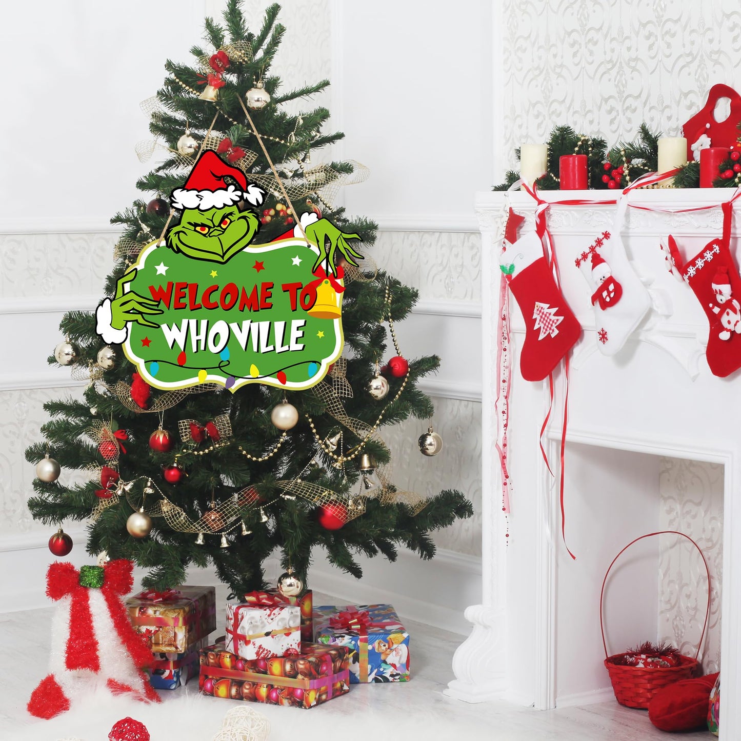 LOCOLY Christmas Decorations Hanging Signs, Christmas Door Sign, Merry Christmas Welcome to Whoville Sign for Holiday Xmas Door Decor Signs for Christmas Tree