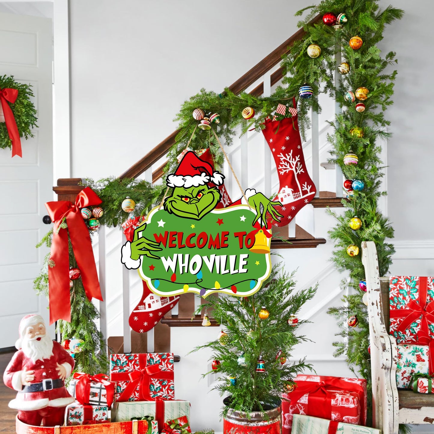 LOCOLY Christmas Decorations Hanging Signs, Christmas Door Sign, Merry Christmas Welcome to Whoville Sign for Holiday Xmas Door Decor Signs for Christmas Tree