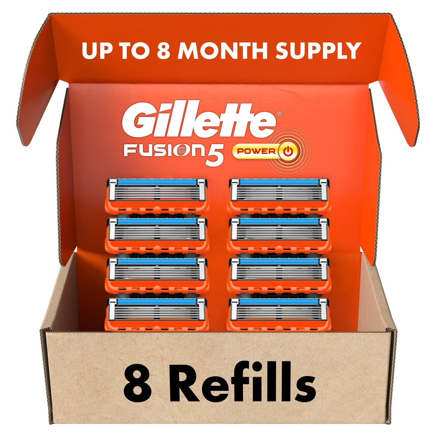 Gillette Fusion5 Power Mens Razor Blade Refills, 8 Count, Lubrastrip for a More Comfortable Shave,Gillette Fusion 5 Blades Refills, Gillette Razors for Men, Gillette Fusion 5, Razor Blades for Men