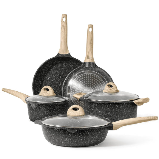 CAROTE Pots and Pans Set, Nonstick Cookware Set Non Stick Frying Pan Set, Granite Cookware Sets 8 Pcs,Pots and Pans Set (Granite, induction cookware)