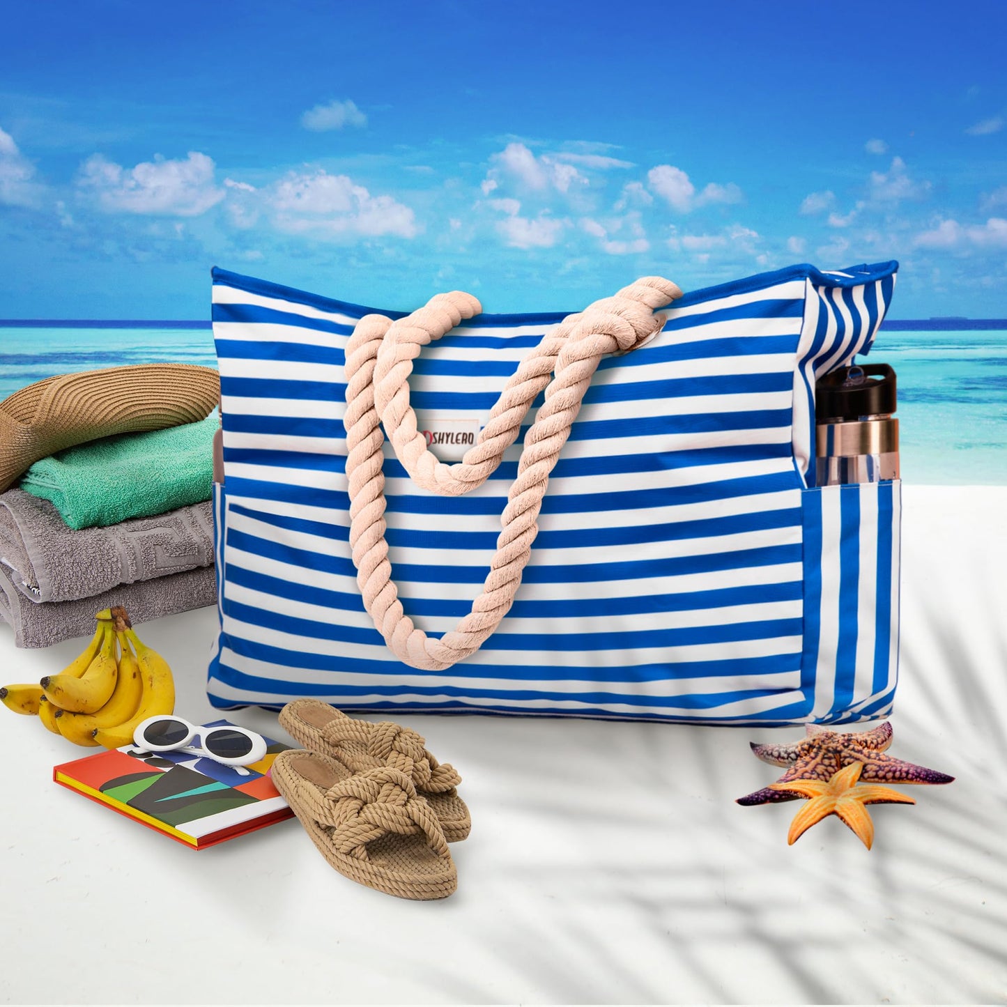 SHYLERO Beach Bag and Pool Bag. Has Airtight Pouch, Key Holder. Beach Tote is Zippered, Waterproof (IP64) - L22xH15xW6