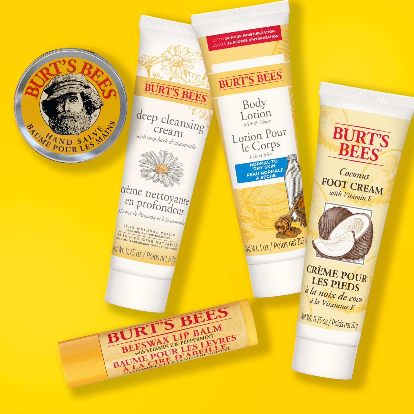 Burt's Bees Christmas Gifts, 5 Stocking Stuffers Products, Everyday Essentials Set - Original Beeswax Lip Balm, Deep Cleansing Cream, Hand Salve, Body Lotion & Coconut Foot Cream, Travel Size