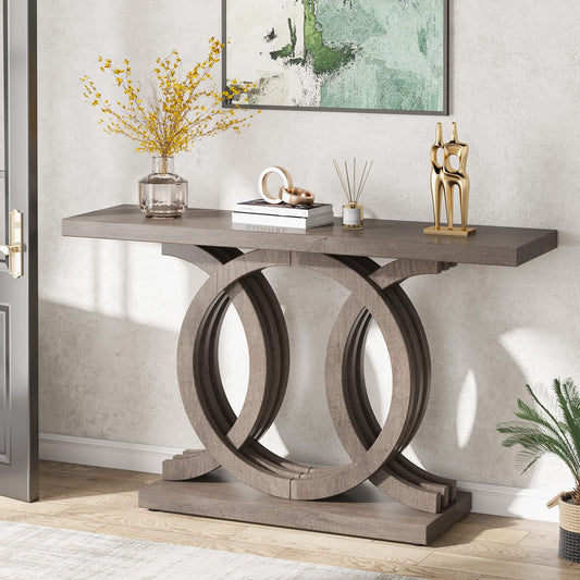 Tribesigns 55 inches Console Table with Unique Base, Farmhouse Hallway Table, Wooden Entryway Table, Vintage Sofa Table, Unique Long Accent Table for Decoration and Organization (Brown)