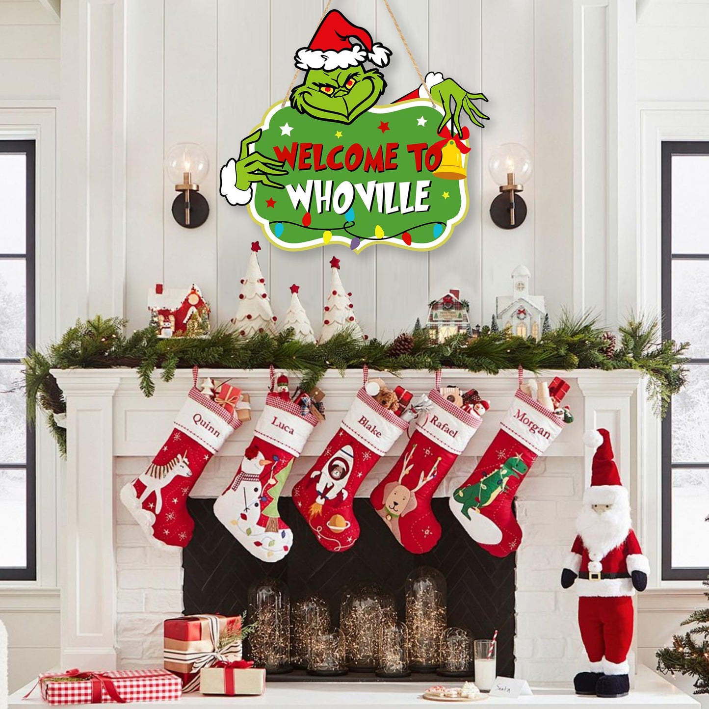 LOCOLY Christmas Decorations Hanging Signs, Christmas Door Sign, Merry Christmas Welcome to Whoville Sign for Holiday Xmas Door Decor Signs for Christmas Tree