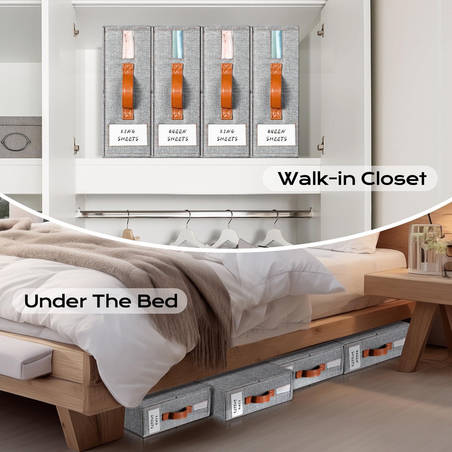 Yecaye Bed Sheet Organizers and Storage, 2 Pack Sheet Organizer for Linen Closet, Foldable Bedding Sheets Set Organizer (Queen & King Size) with Window for Bedsheets,Duvet Covers and Pillow