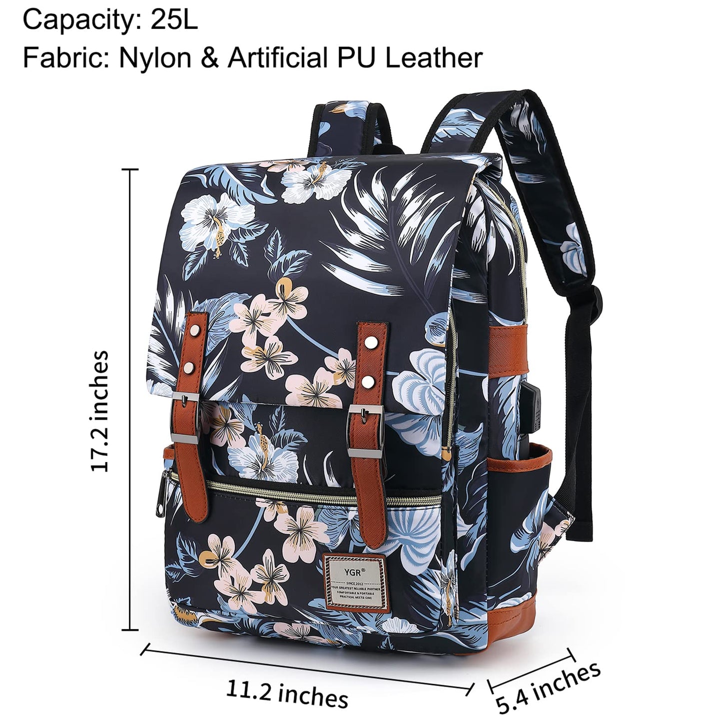YGR Floral Laptop Backpack for Women, Female, College, Travel, Business, Outdoor Sports, Office, Work (Lotus Leaf)