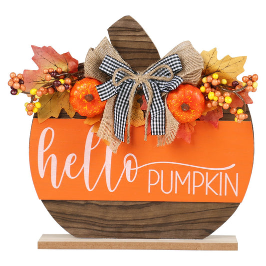 JIALEIXI Fall Decor, Wooden Autumn Hello Pumpkin Sign Table Top Decorations, for Home Indoor Room Party Harvest Holiday Thanksgiving Decor.