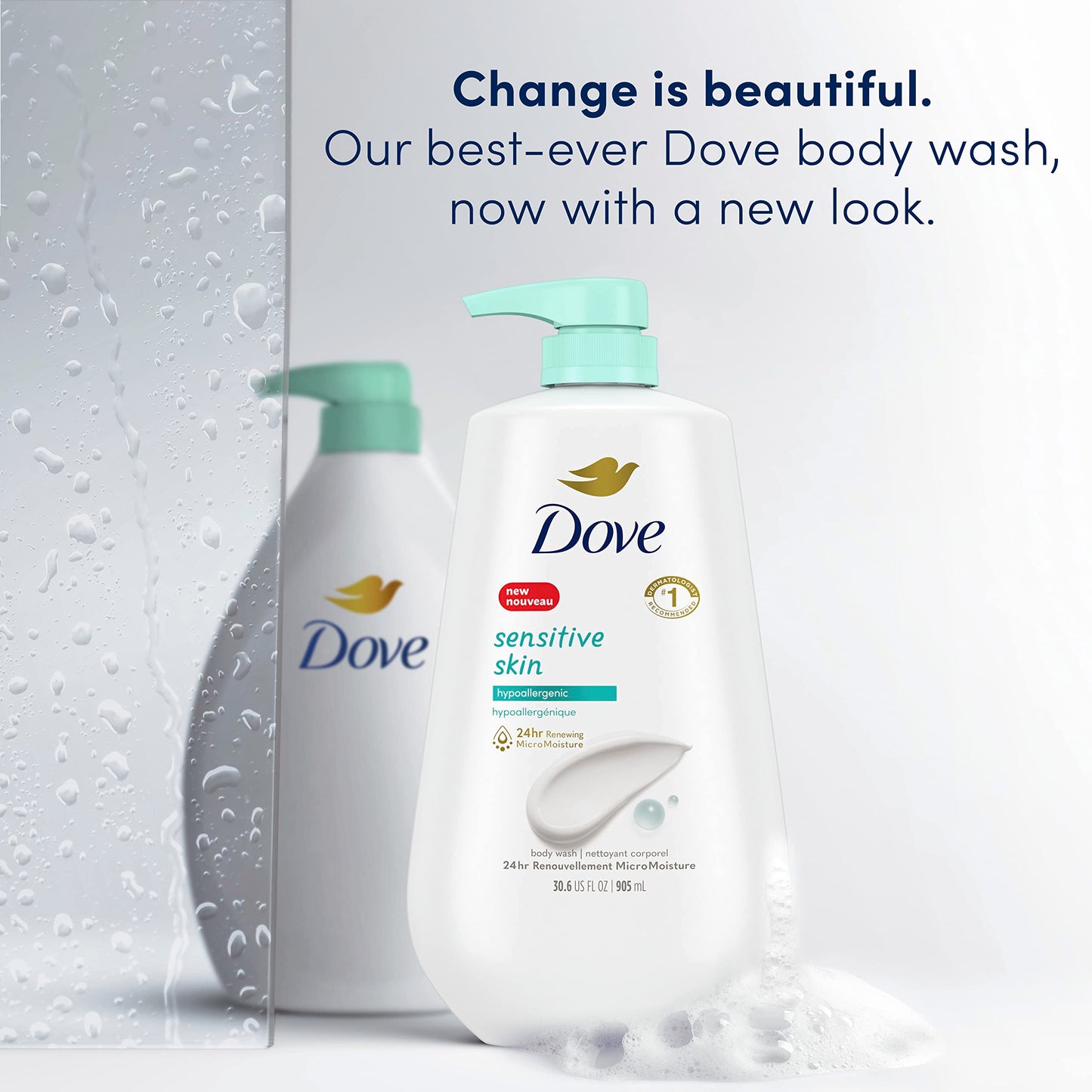 Dove Body Wash 3 Count with Pump Sensitive Skin Hypoallergenic, Paraben-Free, Sulfate-Free, Cruelty-Free, Moisturizing Skin Cleanser Effectively Washes Away Bacteria While Nourishing Skin 30.6 oz