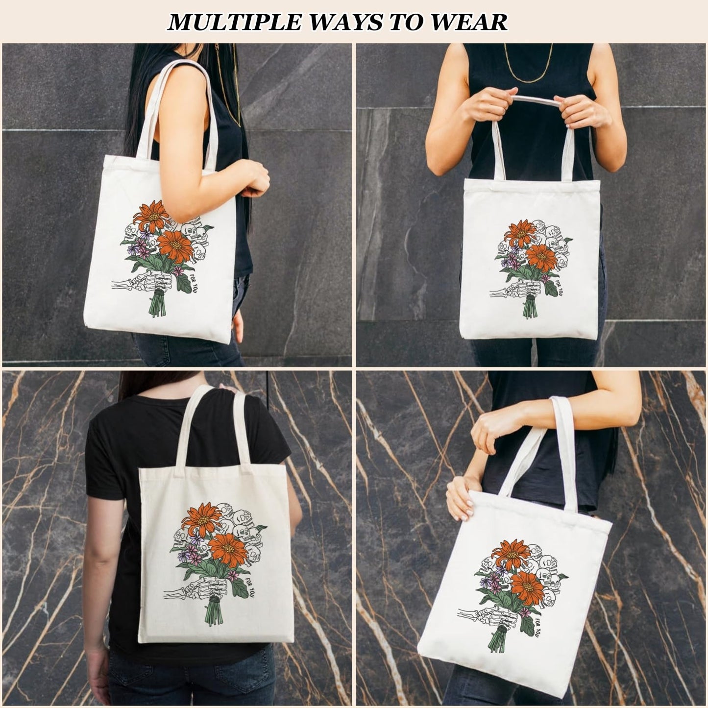 Nioobager Canvas Tote Bag for Women with Inner Pocket, Aesthetic Shoulder Book Bags Gift Totes Shopping Reusable Grocery Bags