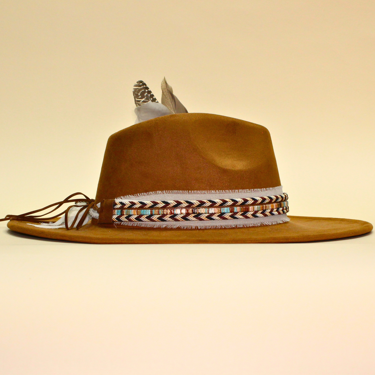 Feathered Western Hat | Khaki Boho Cowgirl Hat