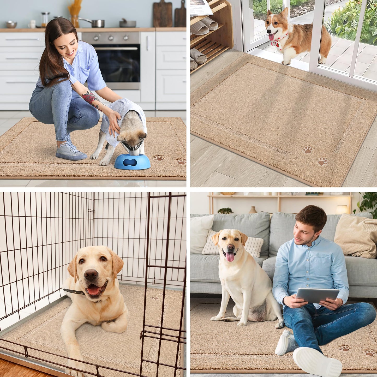 BEQHAUSE Dog Door Mat for Muddy Paws Dirt Trapper Absorbent Indoor Door Mats Non-Slip Washable Entryway Rug Low-Profile Welcome Dog Mat Polyester Mud Mat for Dogs and Wet Shoes,Taupe 32"x48"