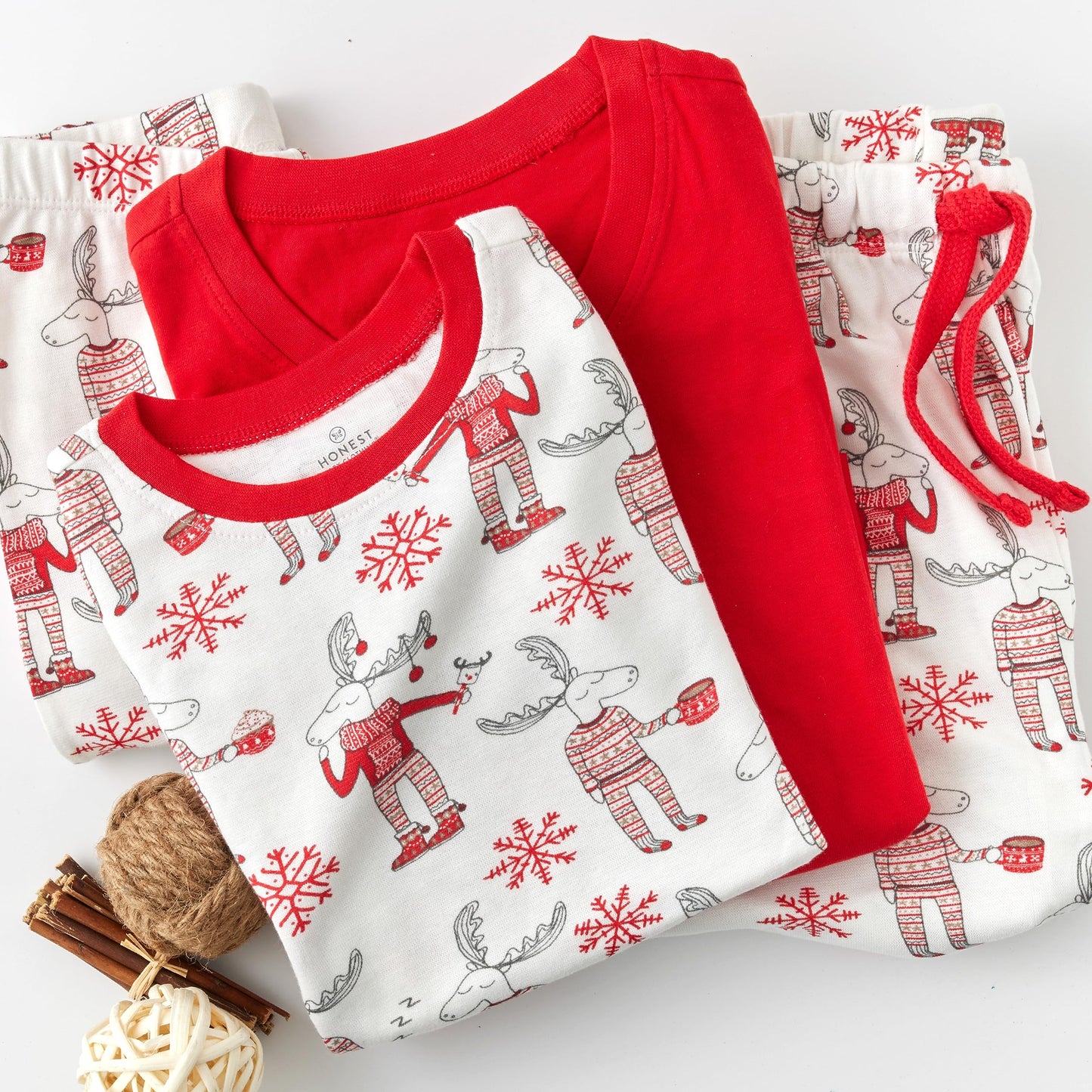 HonestBaby Family Matching Holiday Pajamas Organic Cotton for Men, Women, Kids, Toddlers, Baby Boys, Girls, Unisex Pets , Moose & Mugs, 5T
