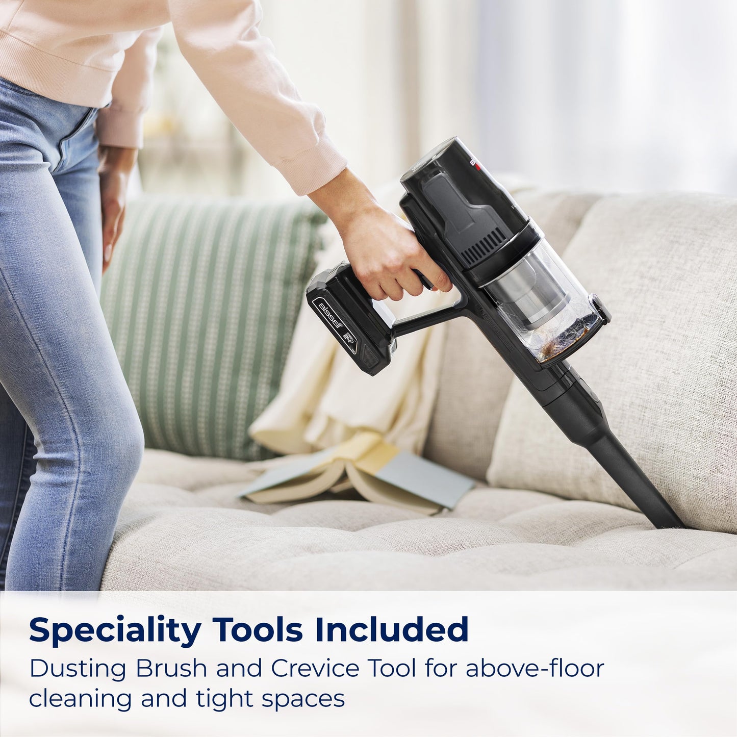 BISSELL CleanView XR 200W Lightweight Cordless Vacuum w/ Removable Battery, 35-min runtime, Tangle-Free Brush Roll, LED lights, XL Tank, Dusting & Crevice Tool, Wall Mount, 3789U, Silver