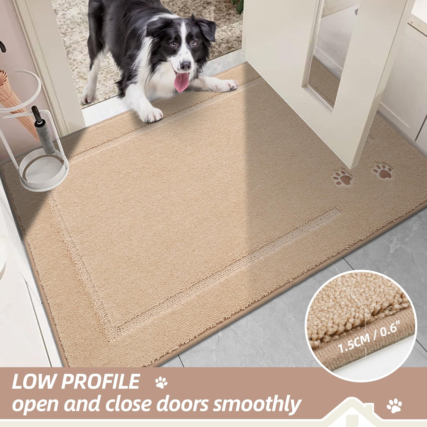 BEQHAUSE Dog Door Mat for Muddy Paws Dirt Trapper Absorbent Indoor Door Mats Non-Slip Washable Entryway Rug Low-Profile Welcome Dog Mat Polyester Mud Mat for Dogs and Wet Shoes,Taupe 32"x48"