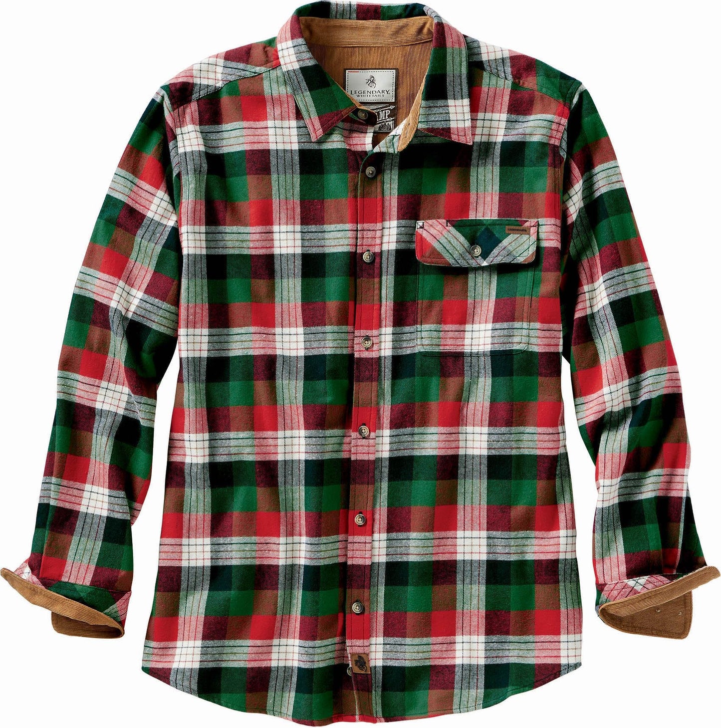 Legendary Whitetails Men's Standard Buck Camp Flannel, Long Sleeve Plaid Button Down Casual Shirt, Corduroy Cuffs, Alpine Mountain, Small